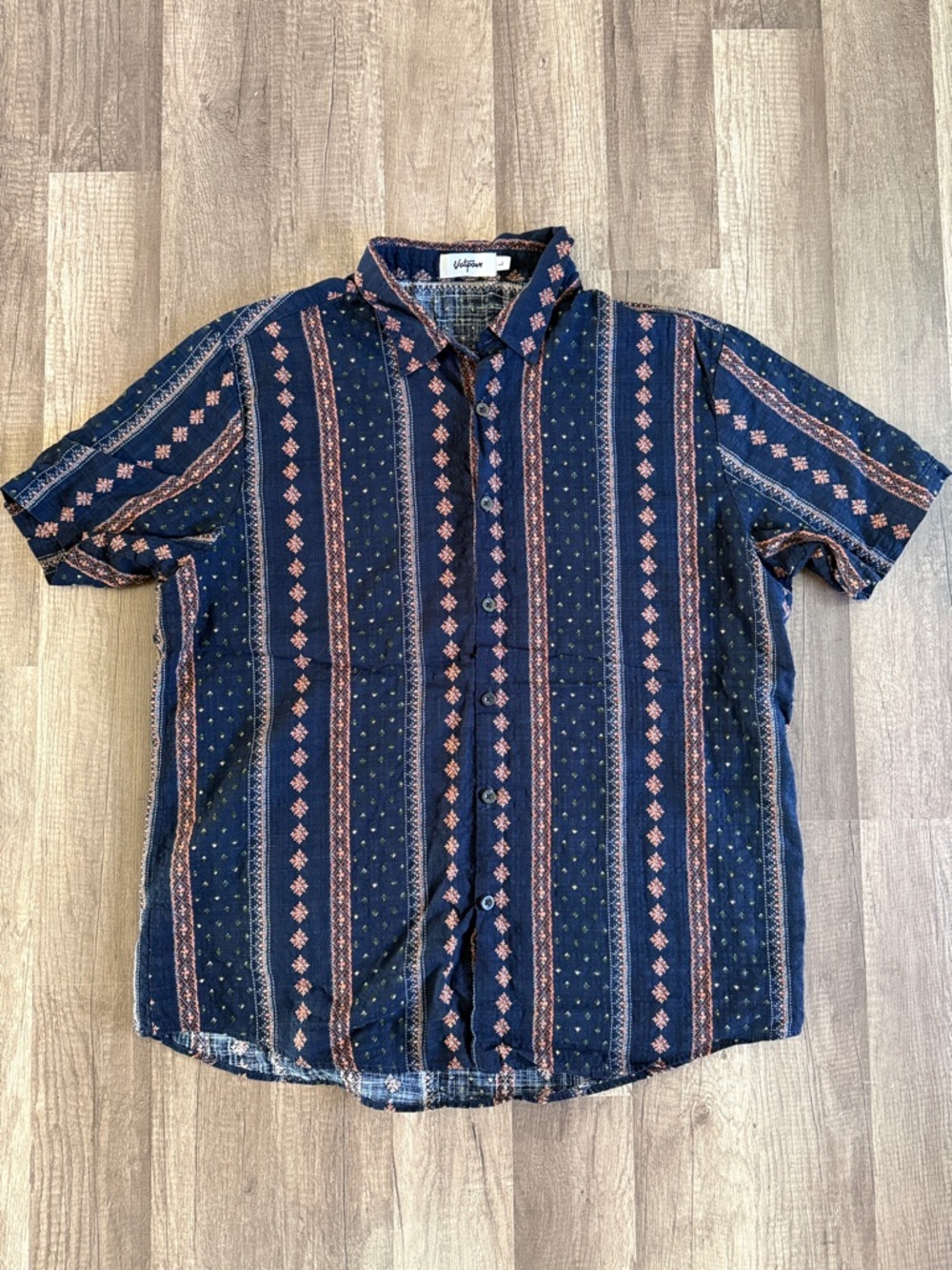 Vatpave Shirt Blue Floral Short Sleeve Button Up Shirt Size Large